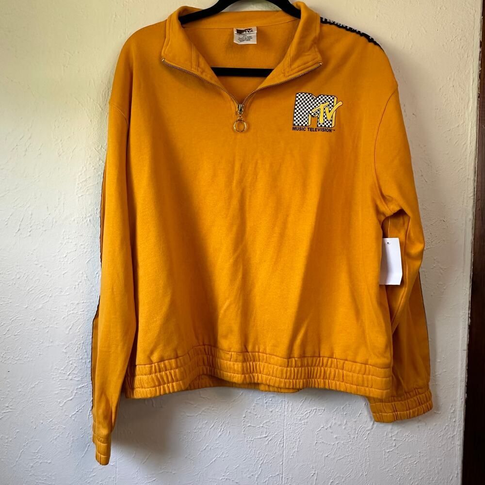 MTV Womens Sweatshirt Yellow Pullover Retro 1/4 Zip Long Sleeve I Want My MTV 2X